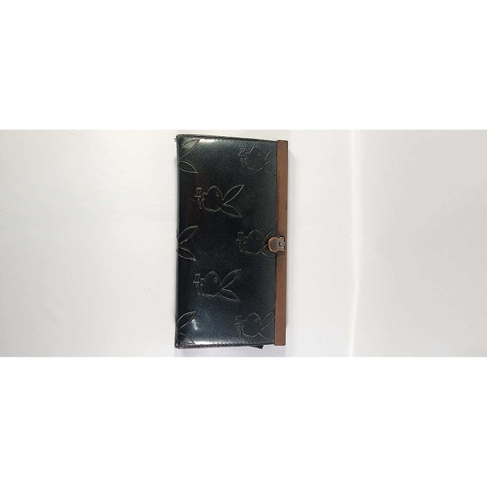 Y2K Vintage Playboy Bunny Embossed Black Long Wallet Flip Lock Tri-Fold